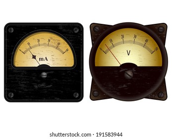 Vintage electric ammeter and voltmeter vector illustrations 