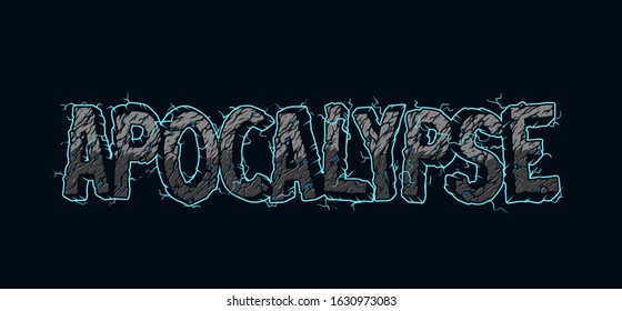 Vintage electric Apocalypse lettering with cracked desert sand texture isolated vector illustration