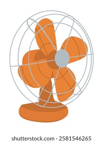 Vintage electric fan illustration. Orange blowing fan vector. 