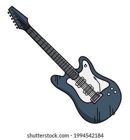 Vintage Electric Guitar Doodle Illustration. Hand Drawn Icon Of A Musical Instrument.