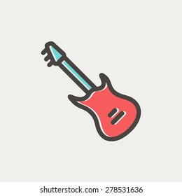 Vintage electric guitar icon thin line for web and mobile, modern minimalistic flat design. Vector icon with dark grey outline and offset colour on light grey background.