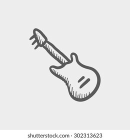 Vintage electric guitar sketch icon for web and mobile. Hand drawn vector dark grey icon on light grey background.