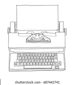 Vintage Electric Typewriter Royal Academy Typewriter with paper hand drawn cute line art vector illustration