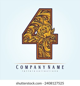 Elegancia vintage números 4 ilustraciones del logotipo de monograma vectorial para el logotipo de su trabajo, camiseta de mercancía, pegatinas y diseños de etiquetas, afiche, tarjetas de felicitación compañía o marcas comerciales de publicidad