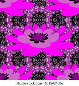 Vintage elegance ornament. Vector seamless texture with stylized flowers. Floral pattern with abstract flowers. Wedding flowers design in magenta, purple and black colors.
