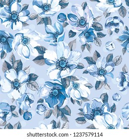 Vintage elegance seamless pattern with blossoming apple tree. Watercolor cherry branch