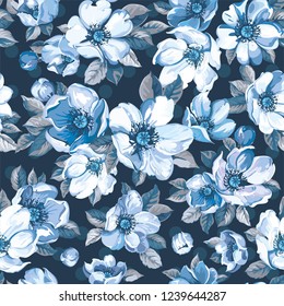 Vintage elegance seamless pattern with blossoming apple tree