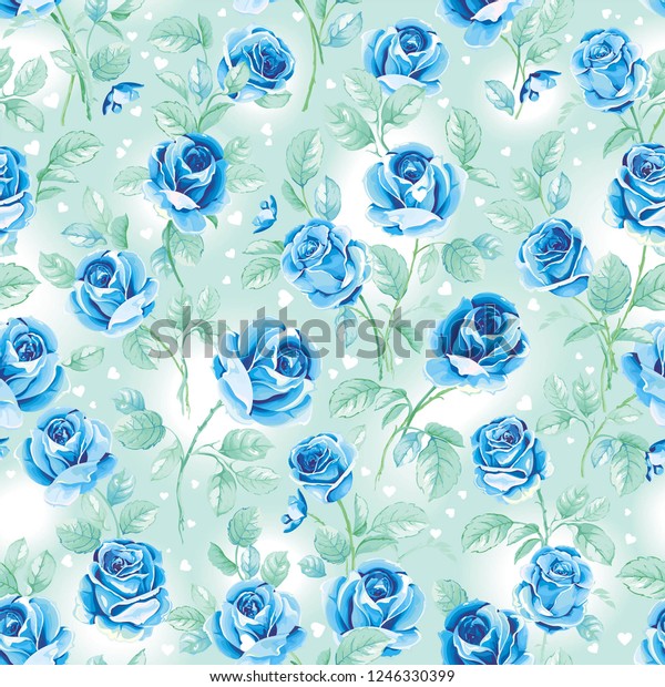 Vintage elegance wallpaper with of blue roses. Decorative seamless ...