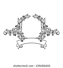 Vintage elegance wedding monogram frame with flowers rose for your text. Design element for invitation, wedding, greeting cards, identity label, emblem, logo, business sign, sticker. Hand drawn style.