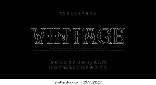 Vintage elegant alphabet thin line letters sans serif fonts set. Exclusive old lettering typography font classic style. Vector illustration