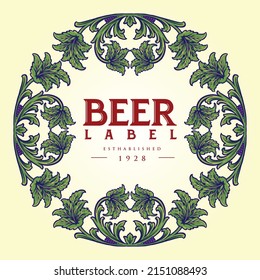 Vintage elegant beer label with floral ornate vector illustrations for your work logo, merchandise t-shirt, stickers and label designs, poster, greeting cards advertising business company or brands