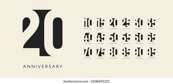 Vintage elegant black anniversary numbers on cream. Classic branding for boutique identity, retro themed event promotion. Warm soft tone, serif styling. Vector illustration