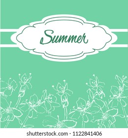 Vintage elegant card with summer flowers. Vector illustration. White flowers on color background.