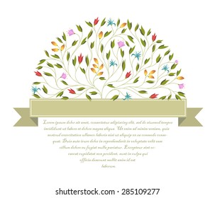 Vintage elegant card with summer flowers. Floral designs in a circle. Vector illustration
