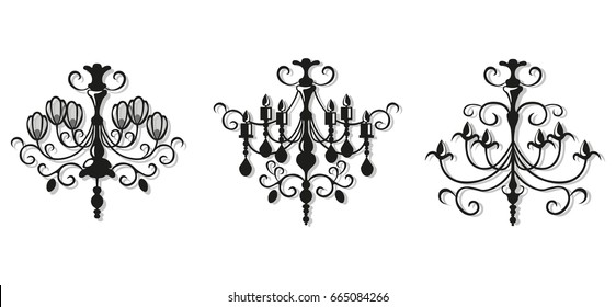 Vintage Elegant chandelier set. Vector Luxury Royal Rich Style decor. Classic lamp illustration