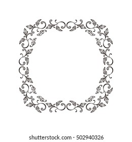 Vintage Elegant floral pattern border for design. Floral square frame with Hand Drawn Leaves and Flowers 