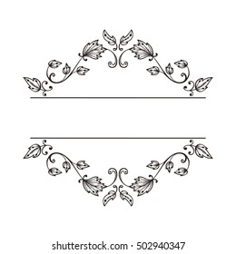 Vintage Elegant floral pattern border for design. Floral frame with Hand Drawn Leaves and Flowers 
