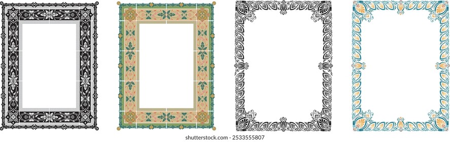 colección de marcos elegantes de Antiguas. Marcos vintage decorativos para el diseño. Conjunto de marcos de borde de ornamento decorativo