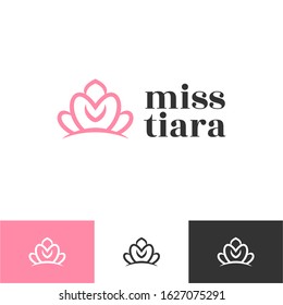 Vintage Elegant Gold Tiara Logo symbol. Luxury geometric royal logotype sign mark. Abstract beauty care facial fashion makeup skin care cosmetic icon vector design
