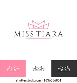 Vintage Elegant Gold Tiara Logo symbol. Luxury geometric royal logotype sign mark. Abstract beauty care facial fashion makeup. skin care cosmetic icon vector design.