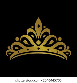 Vintage Elegant Gold Tiara Logo Illustration In Isolated Black Background