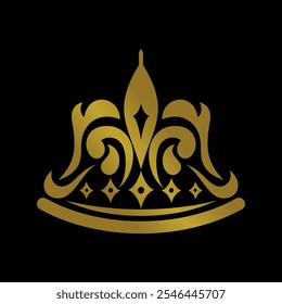 Vintage Elegant Gold Tiara Logo Illustration In Isolated Black Background