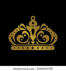 Vintage Elegant Gold Tiara Logo Illustration In Isolated Black Background