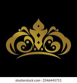 Vintage Elegant Gold Tiara Logo Illustration In Isolated Black Background