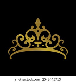 Vintage Elegant Gold Tiara Logo Illustration In Isolated Black Background