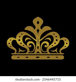 Vintage Elegant Gold Tiara Logo Illustration In Isolated Black Background