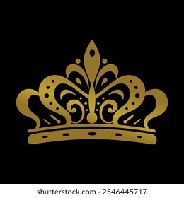 Vintage Elegant Gold Tiara Logo Illustration In Isolated Black Background