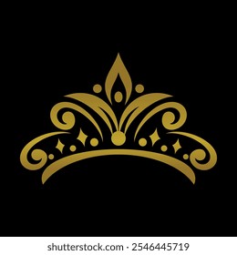 Vintage Elegant Gold Tiara Logo Illustration In Isolated Black Background