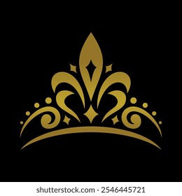 Vintage Elegant Gold Tiara Logo Illustration In Isolated Black Background