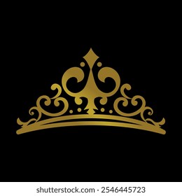 Vintage Elegant Gold Tiara Logo Illustration In Isolated Black Background