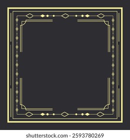 Vintage elegant golden Art Deco frame on dark background. Vintage retro Art Deco border design. Vector illustration