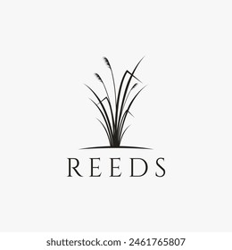 Vintage elegant grass, cattail, reeds logo vector icon on white background