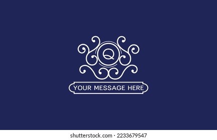Vintage elegant initial Q monogram design template. White color logo design isolated on dark background. Vector illustration
