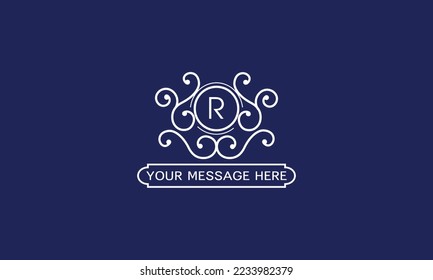 Vintage elegant initial R monogram design template. White color logo design isolated on dark background. Vector illustration