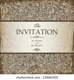 Vintage elegant invitation card with floral background.