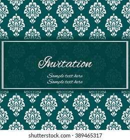 Vintage elegant invitation template. vector illustration. ornamental floral background design. Template card. Beautiful invitation card. EPS 10. Dark green and white