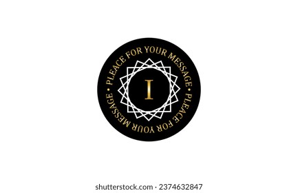 Vintage elegant linear logo, monogram design template with letter I in the center. Vector illustration on a dark background and space for text in a circle.