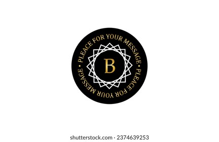 Vintage elegant linear logo, monogram design template with letter B in the center. Vector illustration on a dark background and space for text in a circle.