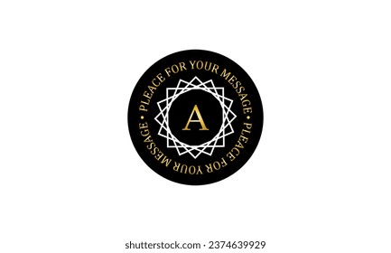 Vintage elegant linear logo, monogram design template with letter A in the center. Vector illustration on a dark background and space for text in a circle.