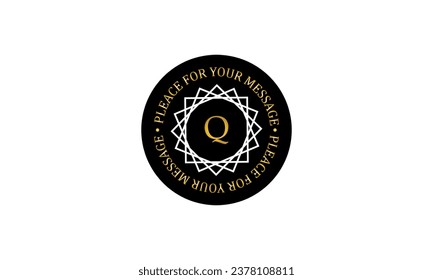Vintage elegant linear logo, monogram design template with letter Q in the center. Vector illustration on a dark background and space for text in a circle.