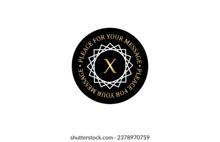 Vintage elegant linear logo, monogram design template with letter X in the center. Vector illustration on a dark background and space for text in a circle.