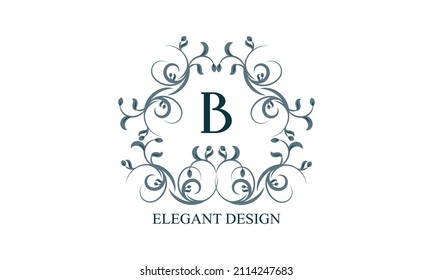 Vintage elegant logo with initials B on a light background. Exclusive monogram for restaurants, clubs, boutiques, cafes, hotel cards. Business style and brand of the company.