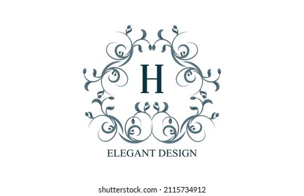 Vintage elegant logo with initials H on a light background. Exclusive monogram for restaurants, clubs, boutiques, cafes, hotel cards. Business style and brand of the company.