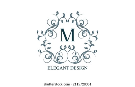 Vintage elegant logo with initials M on a light background. Exclusive monogram for restaurants, clubs, boutiques, cafes, hotel cards. Business style and brand of the company.