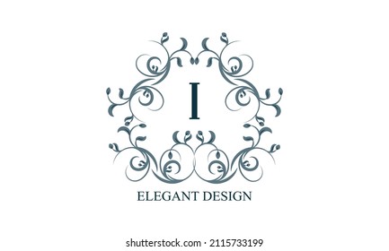Elegante logo vintage con las iniciales I en un fondo claro. Monograma exclusivo para restaurantes, clubes, boutiques, cafés, tarjetas de hotel. Estilo de negocio y marca de la empresa.