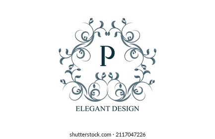 Vintage elegant logo with initials P on a light background. Exclusive monogram for restaurants, clubs, boutiques, cafes, hotel cards. Business style and brand of the company.